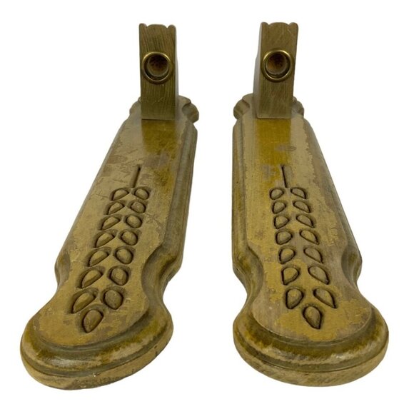 Vintage Mid-Century Wooden Taper Candle Holder Wall Sconces With Leaf Design - Picture 6 of 8